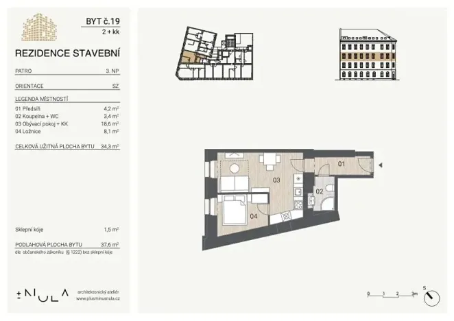 Pronájem bytu 2+kk, Brno, Stavební, 37 m2