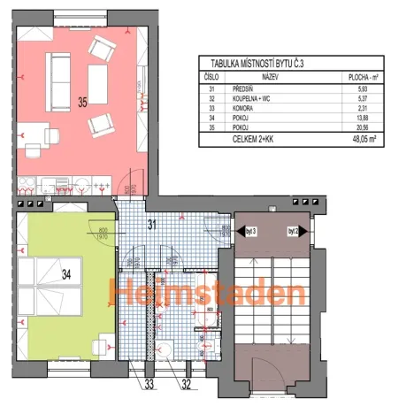 Pronájem bytu 2+kk, Ostrava - Kunčičky, Nadační, 48 m2