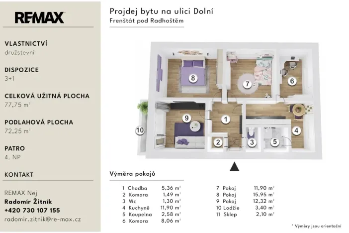 Prodej bytu 4+1, Frenštát pod Radhoštěm, Dolní, 73 m2