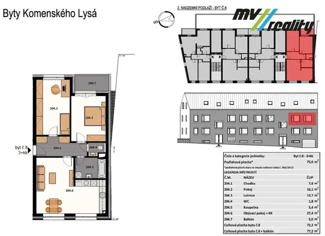 Pronájem bytu 3+kk, Lysá nad Labem, Komenského, 72 m2
