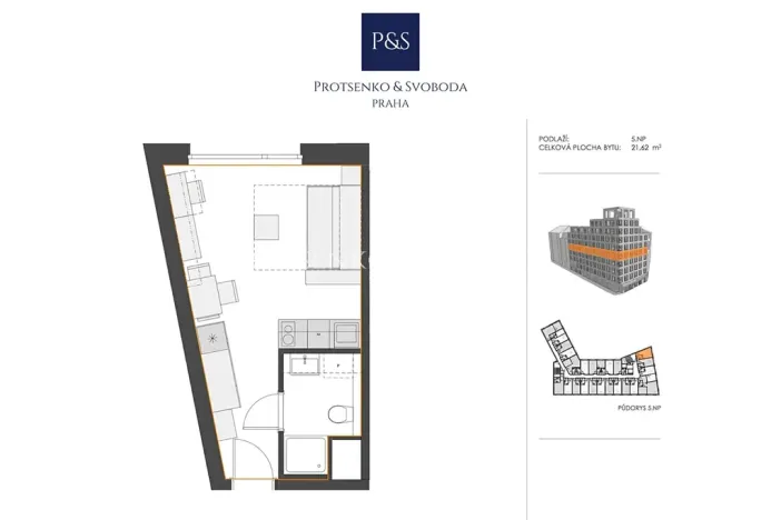 Prodej bytu 1+kk, Praha - Smíchov, Mozartova, 22 m2