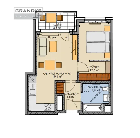 Prodej bytu 2+kk, Praha, Bartůňkova, 42 m2
