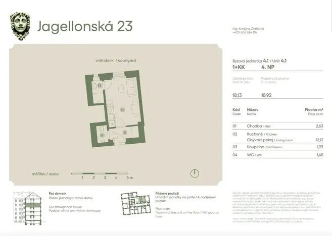 Prodej bytu 1+kk, Praha - Žižkov, Jagellonská, 18 m2