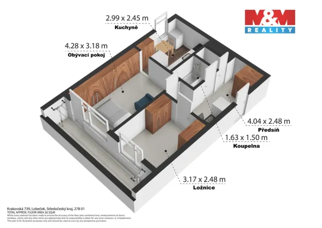 Prodej bytu 2+1, Kralupy nad Vltavou - Lobeček, Krakovská, 40 m2