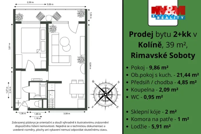 Prodej bytu 2+kk, Kolín - Kolín II, Rimavské Soboty, 39 m2