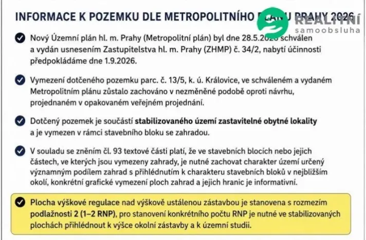 Prodej pozemku pro bydlení, Praha - Královice, Pod hradem, 426 m2