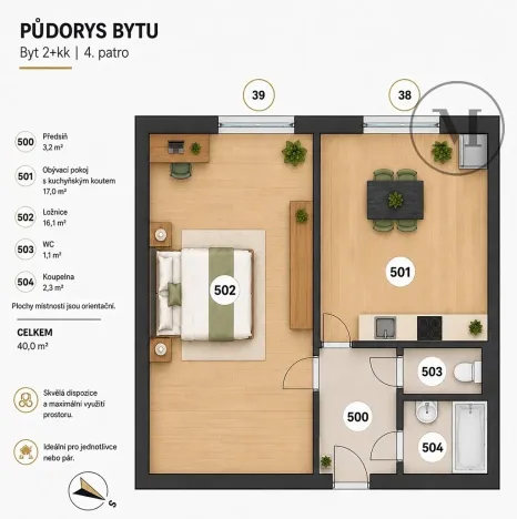 Pronájem bytu 2+kk, České Budějovice, Křižíkova, 40 m2