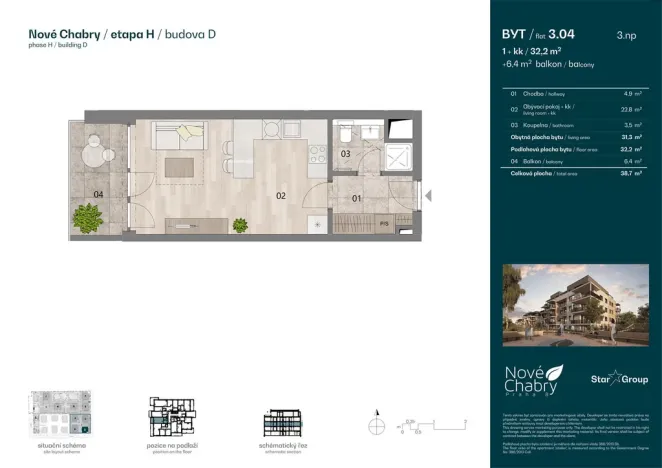 Prodej bytu 1+kk, Praha - Dolní Chabry, Bolebořská, 32 m2
