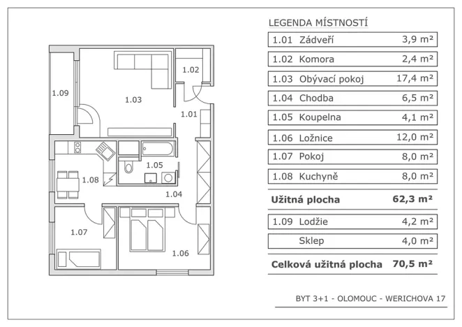 Prodej bytu 3+1, Olomouc, Werichova, 62 m2