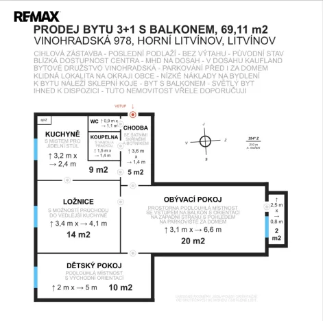 Prodej bytu 3+1, Litvínov - Horní Litvínov, Vinohradská, 62 m2