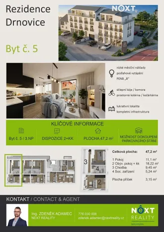 Prodej bytu 2+kk, Drnovice, 47 m2