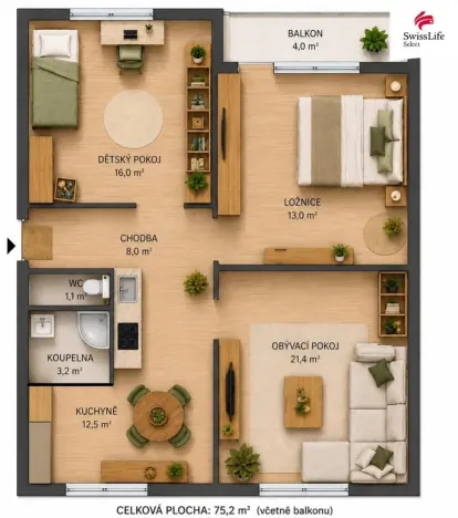 Pronájem bytu 3+1, Úněšov, 75 m2