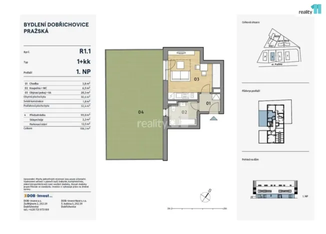 Pronájem bytu 1+kk, Dobřichovice, Pražská, 35 m2