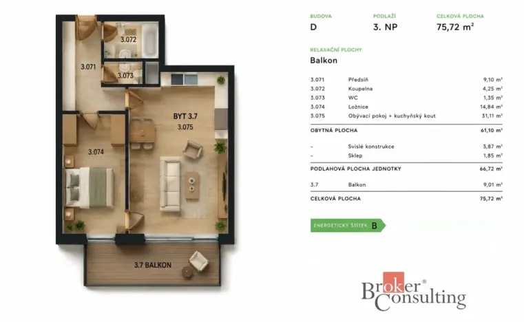 Pronájem bytu 2+kk, Plzeň - Jižní Předměstí, Měděná, 62 m2