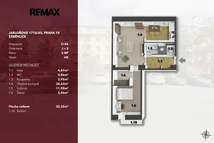 Prodej bytu 2+kk, Praha - Záběhlice, Jabloňová, 50 m2
