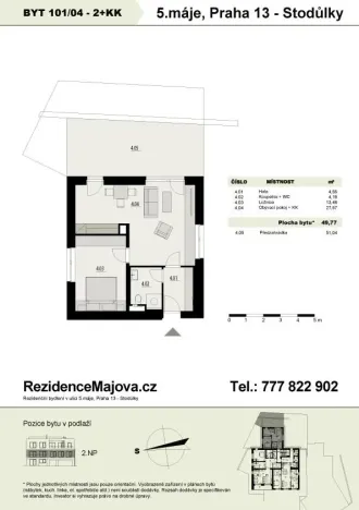 Prodej bytu 2+kk, Praha - Stodůlky, 5. máje, 51 m2