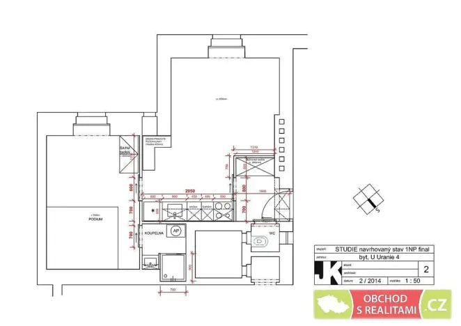Prodej bytu 2+kk, Praha - Holešovice, U Uranie, 40 m2