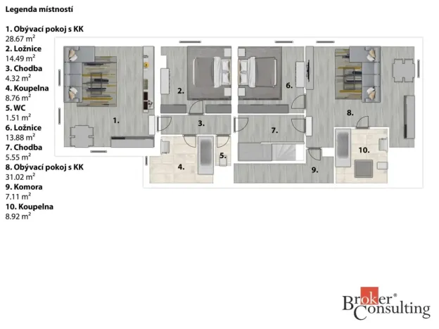 Pronájem bytu 2+kk, Lhotka, 60 m2