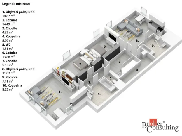 Pronájem bytu 2+kk, Lhotka, 60 m2