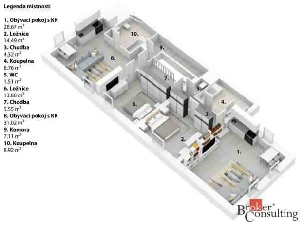 Pronájem bytu 2+kk, Lhotka, 60 m2