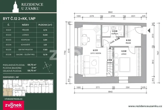 Prodej bytu 2+kk, Vsetín, Horní náměstí, 59 m2