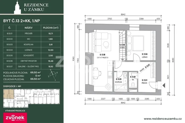 Prodej bytu 2+kk, Vsetín, Horní náměstí, 70 m2