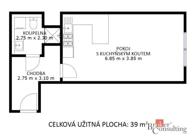 Pronájem bytu 1+kk, Brno - Ponava, Střední, 39 m2