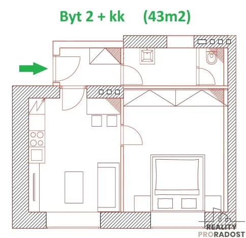 Pronájem bytu 2+kk, Brno - Pisárky, Antonína Procházky, 43 m2