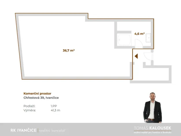 Pronájem kanceláře, Ivančice, Chřestová, 41 m2