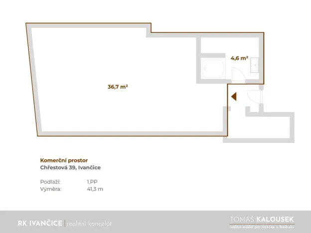 Pronájem kanceláře, Ivančice, Chřestová, 41 m2