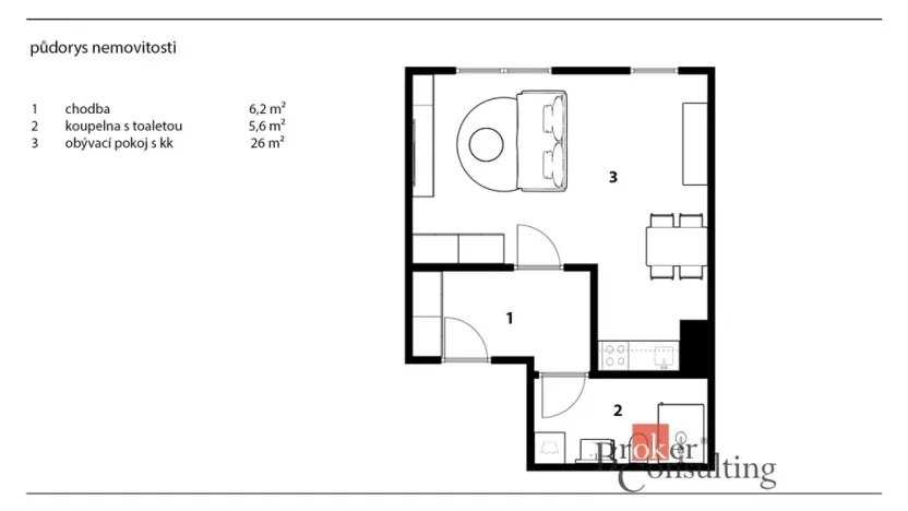 Pronájem bytu 1+kk, Hořovice, Pšeničná, 44 m2