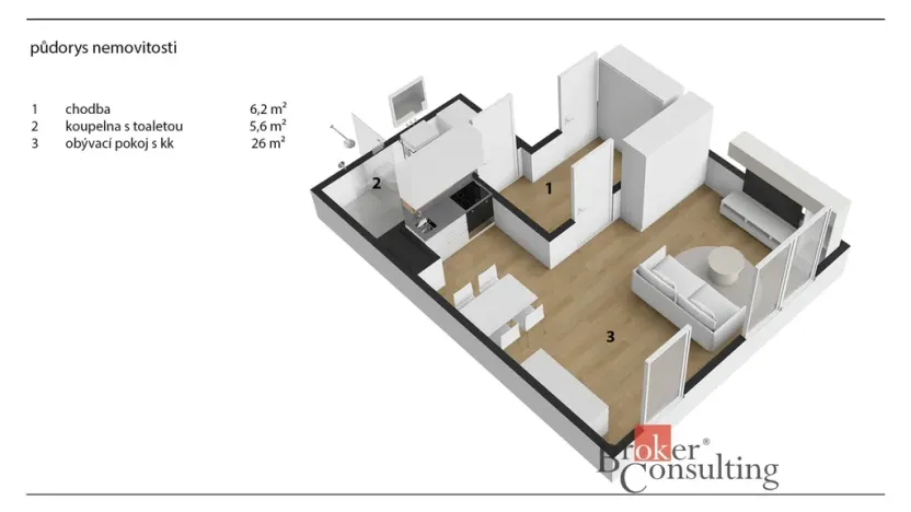 Pronájem bytu 1+kk, Hořovice, Pšeničná, 44 m2