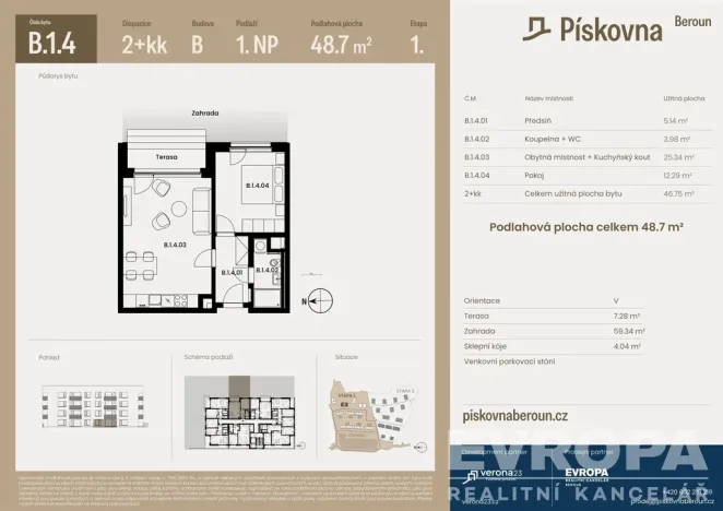 Prodej bytu 2+kk, Beroun, 49 m2