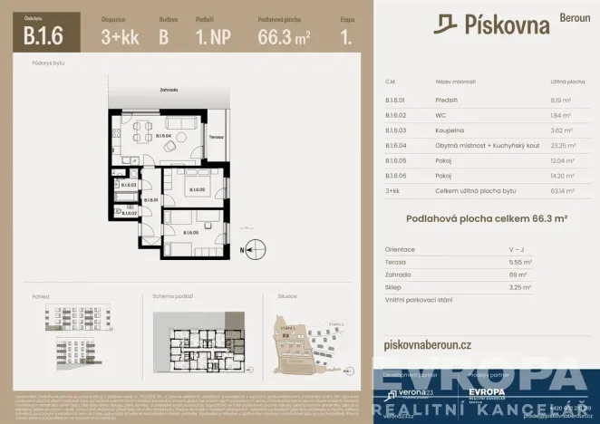 Prodej bytu 3+kk, Beroun, 66 m2
