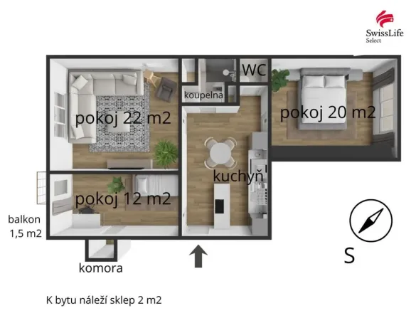 Prodej bytu 3+1, Brno, Bayerova, 76 m2