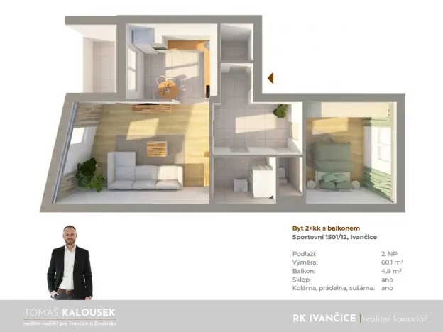 Pronájem bytu 2+kk, Ivančice, Sportovní, 60 m2