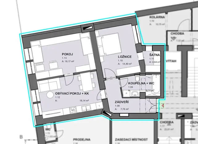 Pronájem atypického bytu, České Budějovice, Fráni Šrámka, 65 m2