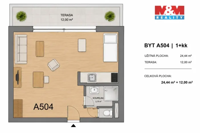 Pronájem bytu 1+kk, Znojmo, Tovární, 24 m2