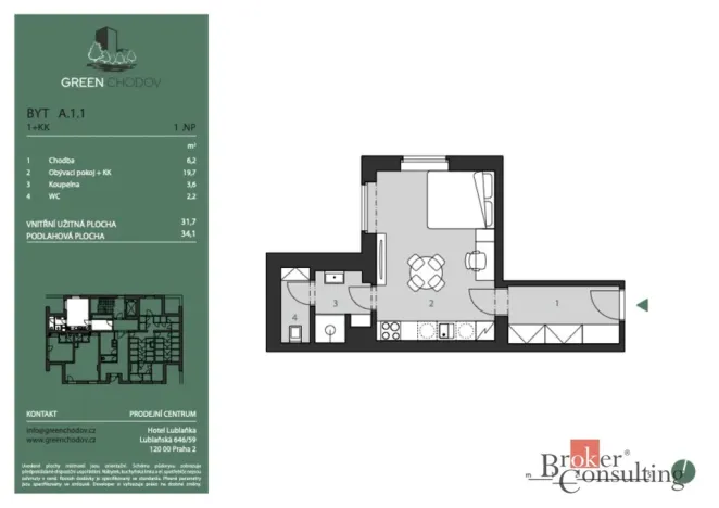 Prodej bytu 1+kk, Praha - Chodov, Klapálkova, 32 m2
