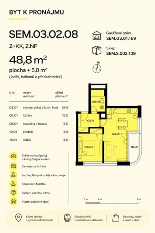 Pronájem bytu 2+kk, Praha - Radlice, U Komína, 49 m2