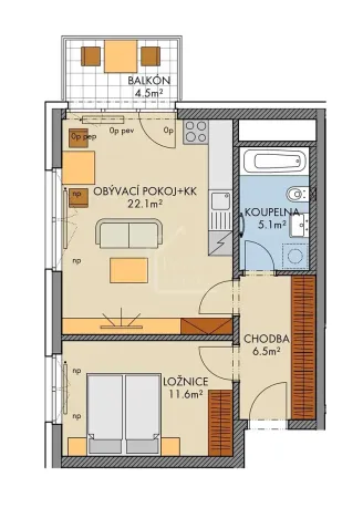 Pronájem bytu 2+kk, Praha - Vysočany, Pod Harfou, 45 m2