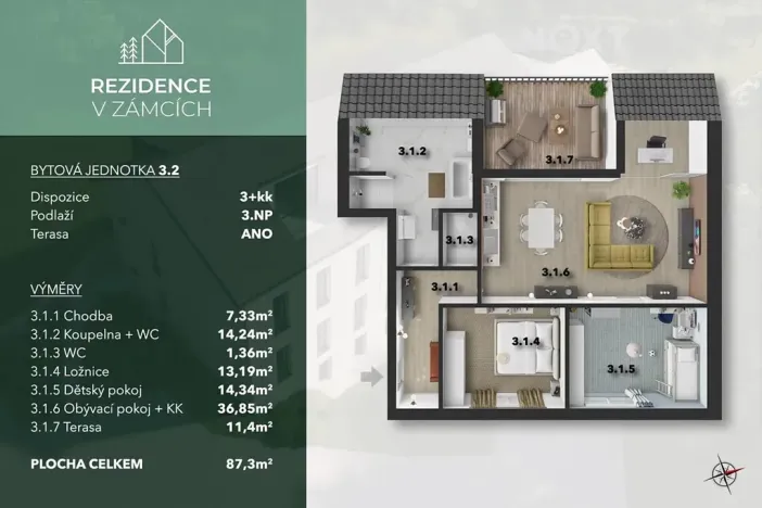 Prodej bytu 3+kk, Praha - Bohnice, V Zámcích, 92 m2
