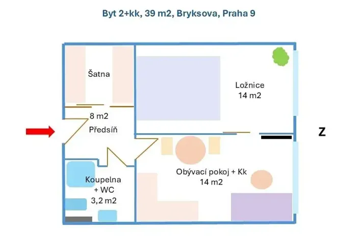 Pronájem bytu 2+kk, Praha - Černý Most, Bryksova, 39 m2