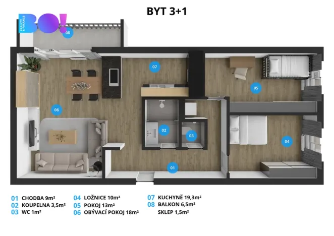 Prodej bytu 3+1, Opava, Palackého, 81 m2