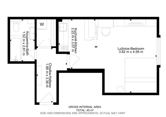 Pronájem bytu 1+kk, Brno - Židenice, Gajdošova, 34 m2
