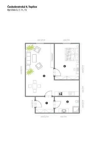 Pronájem bytu 2+kk, Teplice, Českobratrská, 51 m2