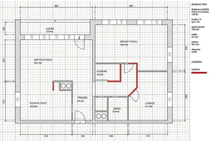 Pronájem bytu 3+kk, Praha - Chodov, Babákova, 79 m2