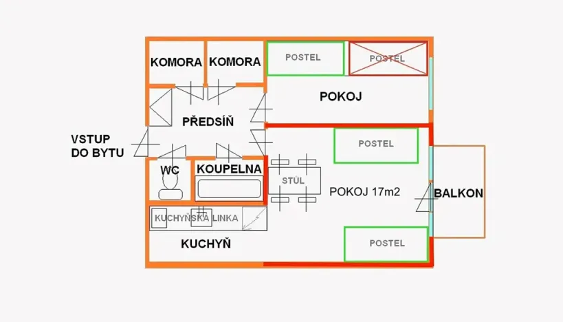 Pronájem pokoje, Brno, Běloruská, 17 m2