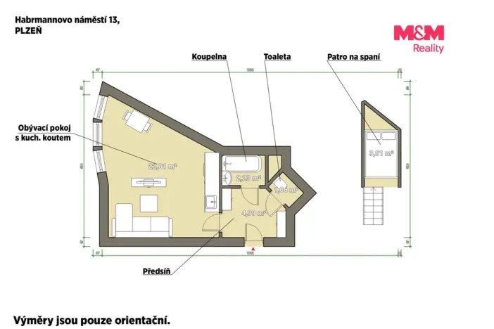 Prodej bytu 1+kk, Plzeň - Doubravka, Habrmannovo náměstí, 30 m2