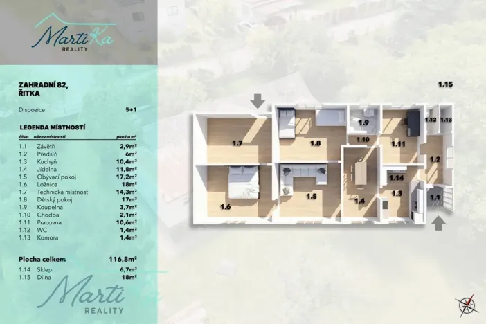 Prodej rodinného domu, Řitka, Zahradní, 117 m2